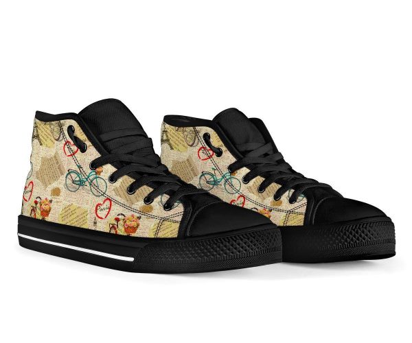 Print Pattern Newspaper Men Women’s High Top Shoes