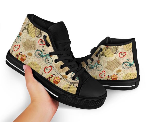 Print Pattern Newspaper Men Women’s High Top Shoes