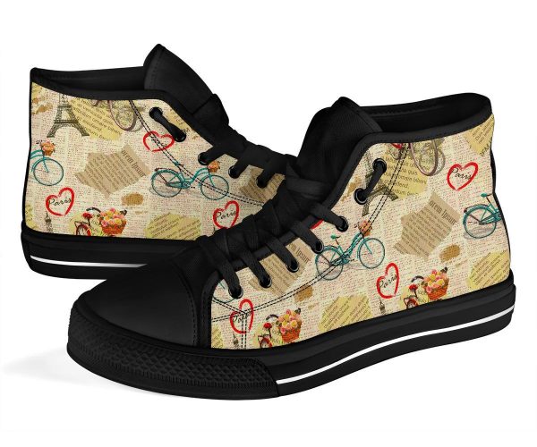 Print Pattern Newspaper Men Women’s High Top Shoes