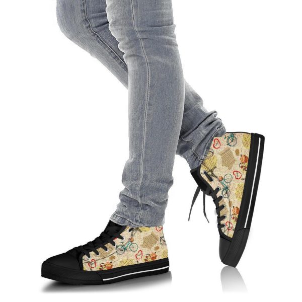 Print Pattern Newspaper Men Women’s High Top Shoes