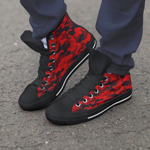 Red Camo Print Men’s High Top Shoes