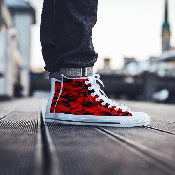 Red Camo Print Men’s High Top Shoes