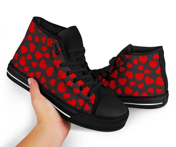 Red Heart Pattern Print Men Women’s High Top Shoes