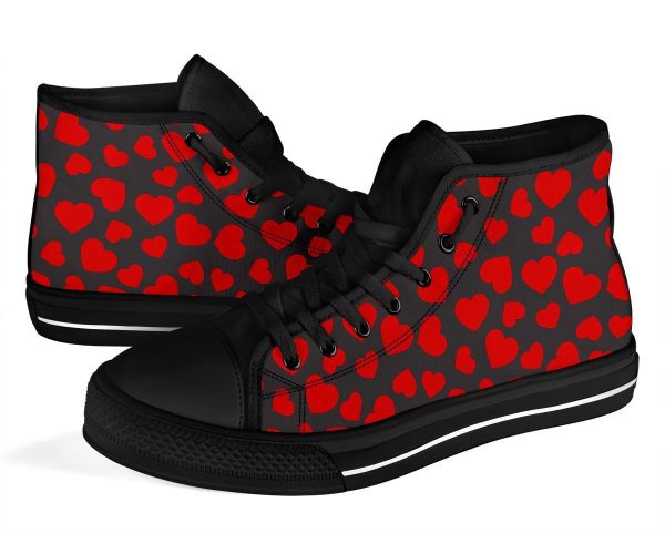 Red Heart Pattern Print Men Women’s High Top Shoes