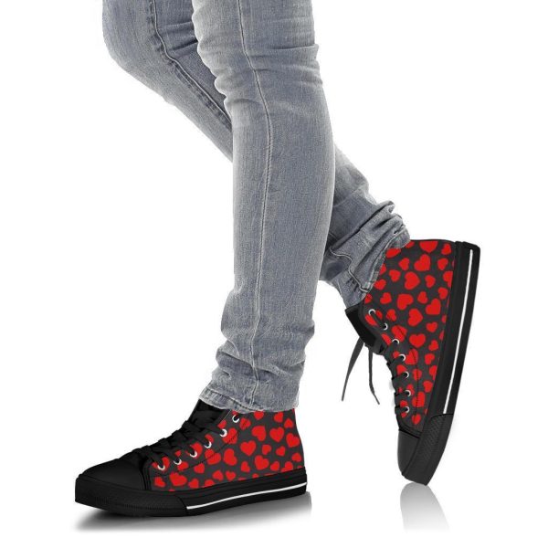 Red Heart Pattern Print Men Women’s High Top Shoes