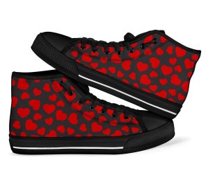 Red Heart Pattern Print Men Women’s High Top Shoes