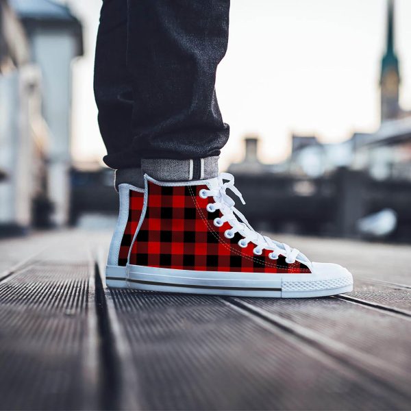 Red Plaid Men’s High Top Shoes