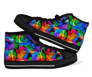 Rose Colorful Rainbow Pattern Print Men Women’s High Top Shoes