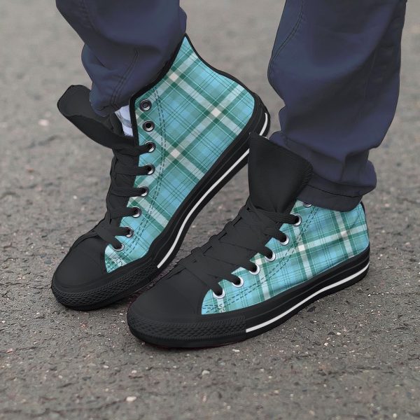 Tartan Aqua Blue Plaid Men’s High Top Shoes