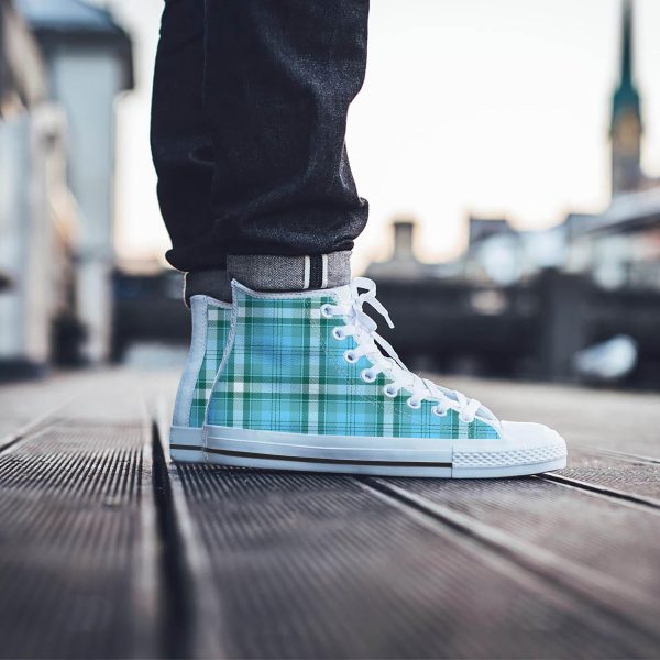 Tartan Aqua Blue Plaid Men’s High Top Shoes