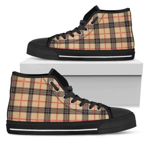 Tartan Scottish Beige Plaids Print Men High Top Canvas Shoes