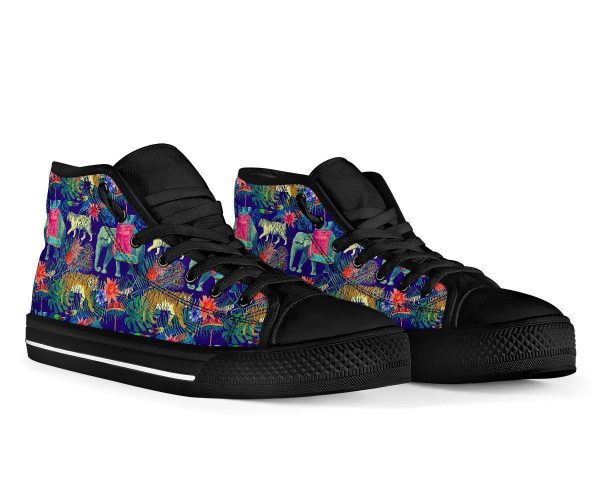 Tropical Palm Leave Peacock Tiger Elephant Men Women’s High Top Shoes