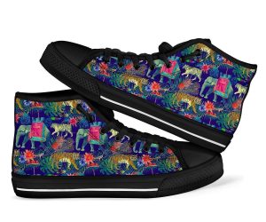 Tropical Palm Leave Peacock Tiger Elephant Men Women’s High Top Shoes