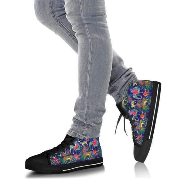 Tropical Palm Leave Peacock Tiger Elephant Men Women’s High Top Shoes